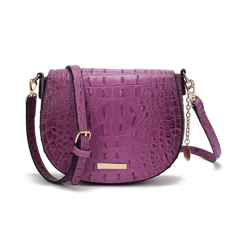 New Fashionable And Elegant Crossbody Small Bag Crocodile Pattern Faux Leather Women'S Crossbody Bag, Safety Flap Small Bag Semi-Circular Women'S Bag Daily Commuter Versatile Women'S Bag Detachable Shoulder Strap