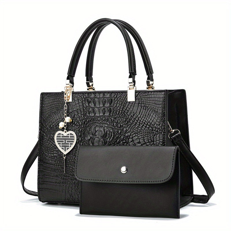 Crossbody Bag for Women – Convertible, Croc Print Heart Charm Top | Bag Vero – detail view 21