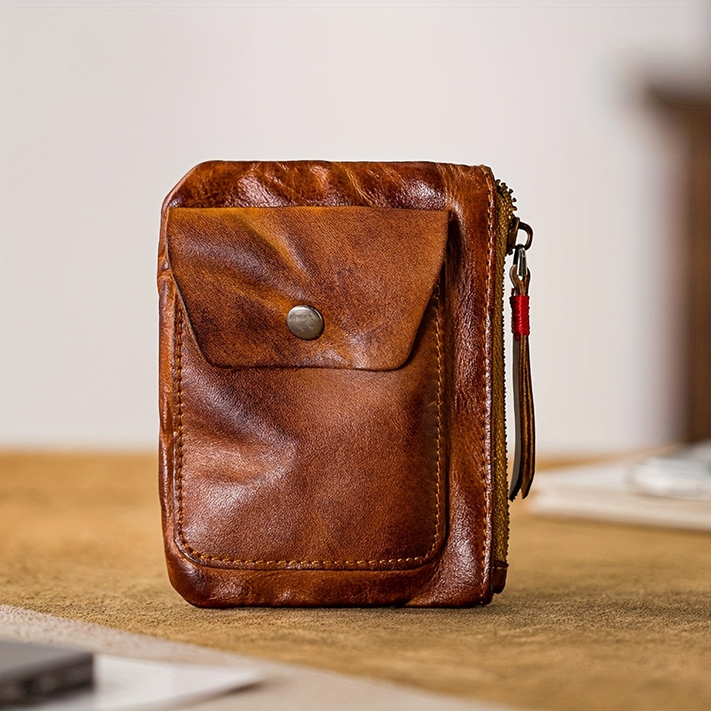Viking Wallet Sporran Credit Card Package 1pc Leather Zipper Coin Purse Wallet with Card Slots, Snap Coin Organizer, Change Holder, Card Case, Leather Zipper Storage Bag for Men & Women