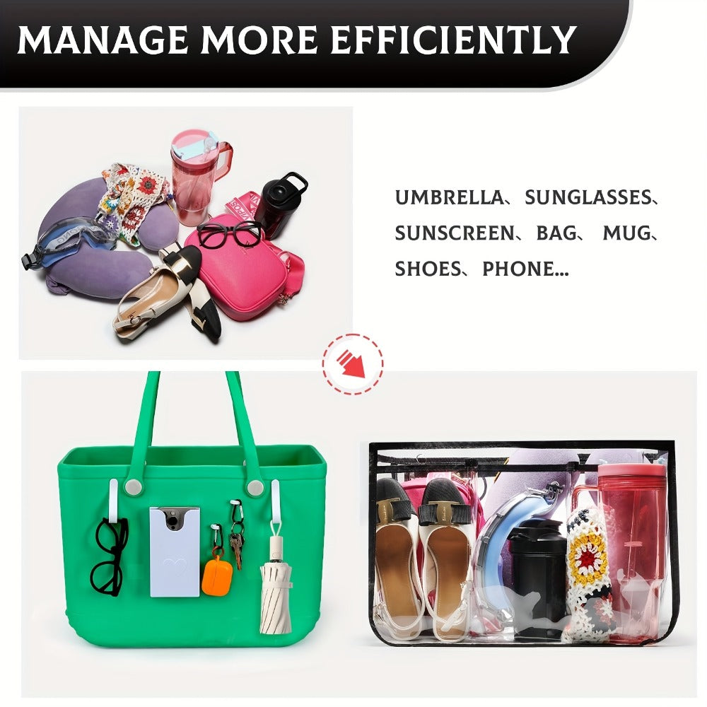 6pcs Clear Organizer Inserts For Beach Bag X - Large Original Accessories 18.1x8.2x12.2in With Phone Holder & Key Holder For Beach Bag & Other Rubber Beach Bag, Organizer & Divide Space. Beach Bag Accessories And Beach Bag Organizer Insert
