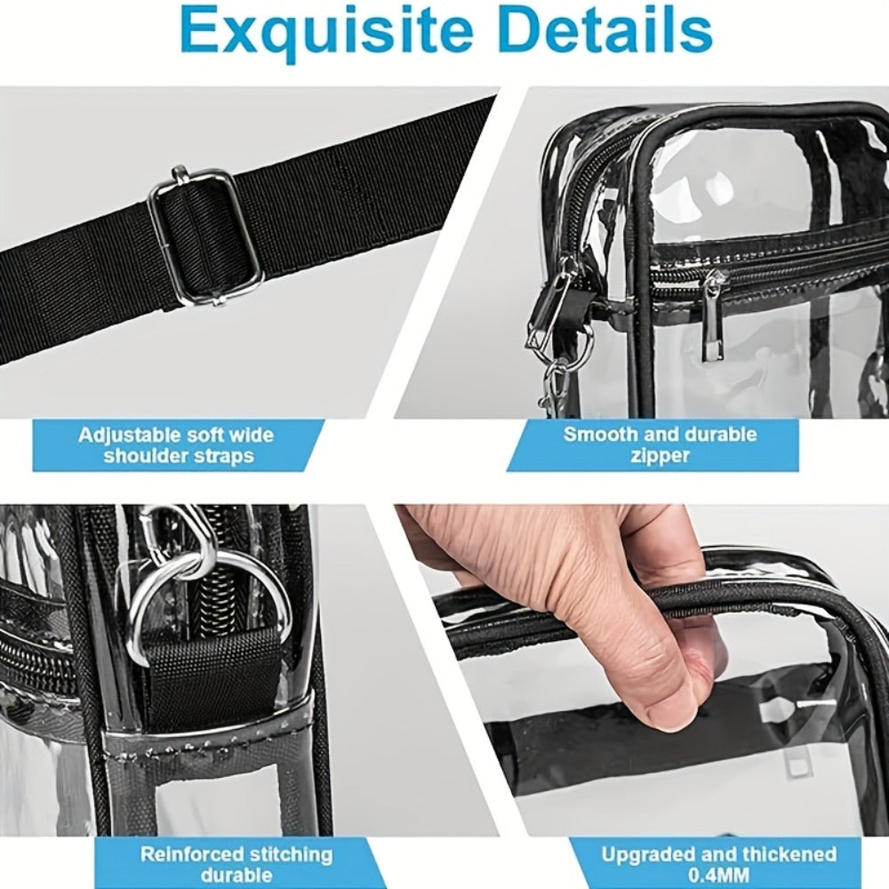 Transparent Crossbody Bag Approved for Stadium Use, Includes Adjustable Shoulder Strap for Sports, Set of 2