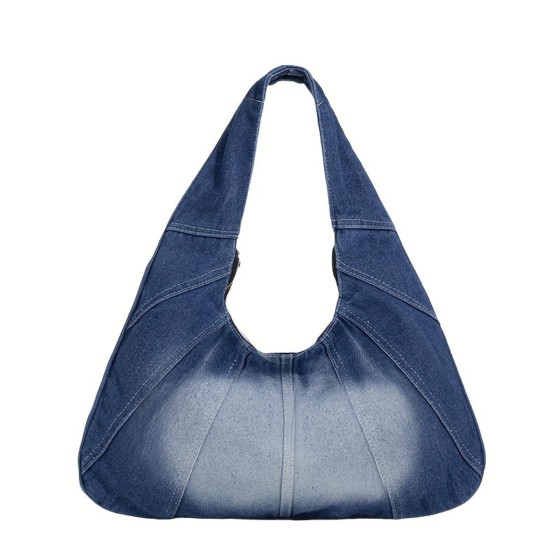 Trendy Tote Wandering Bag Denim Shoulder Bag -- Stylish, Durable, Spacious Underarm Bag for Women, Perfect for Daily Use And Shopping