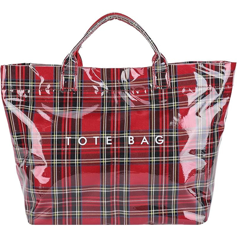 PVC Plaid Tote Bag Christmas Letter Print Tote Bag for Women Fashion Handbag for Shopping Christmas Market