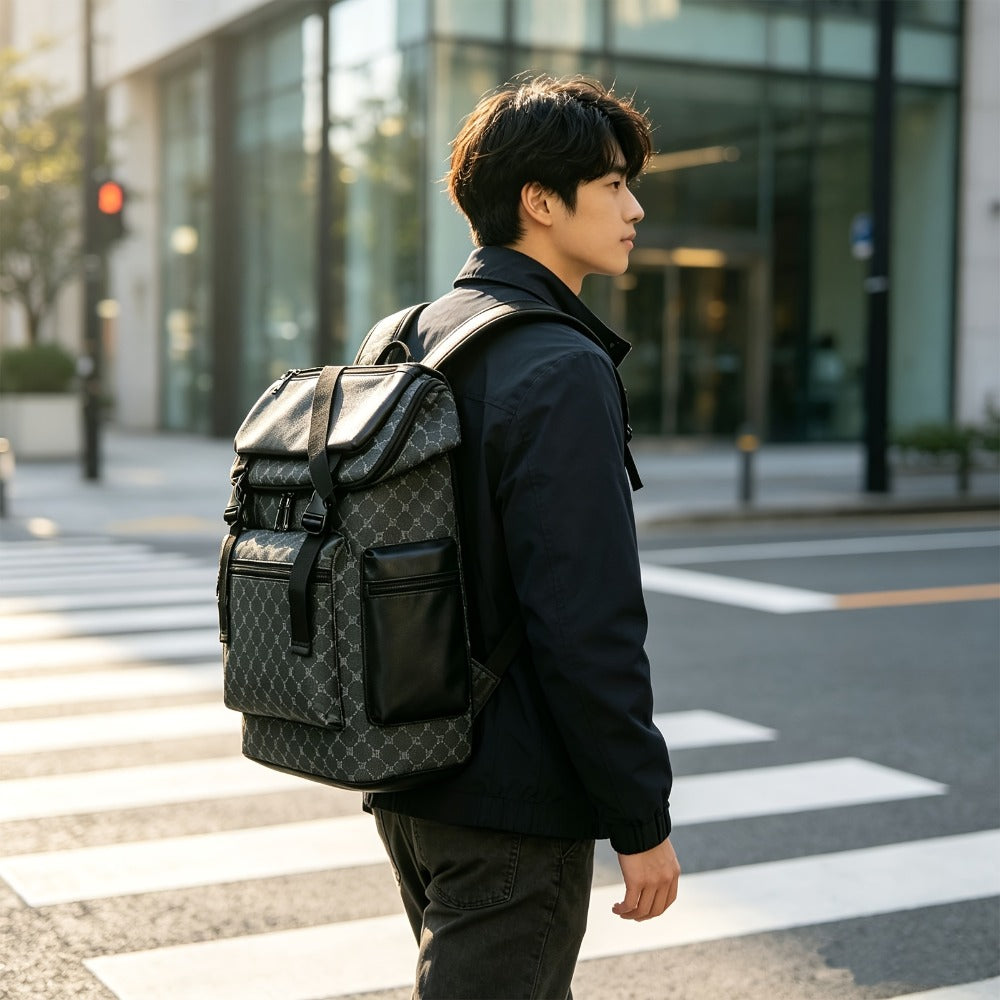 Fashionable Teenager'S And Teenager'S Versatile Large Backpack with Water Cup Capacity - Lightweight PU Material, Multi-Compartment Design, Adjustable Shoulder Straps, Flat Bag And Mesh Bottom, Suitable for Travel, School, And Outdoor Activities