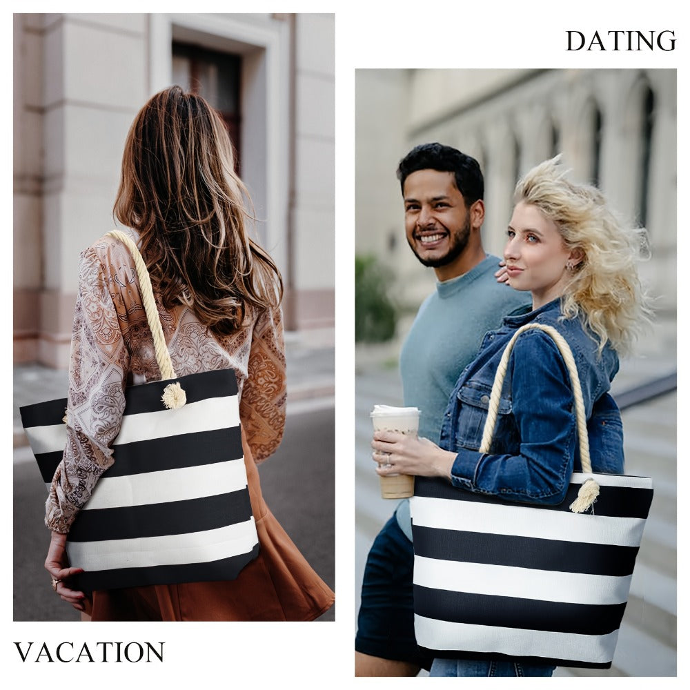 Two-Color Patchwork Canvas Bag Student Shoulder Fashion Tote Canvas Bag Shopping Bag