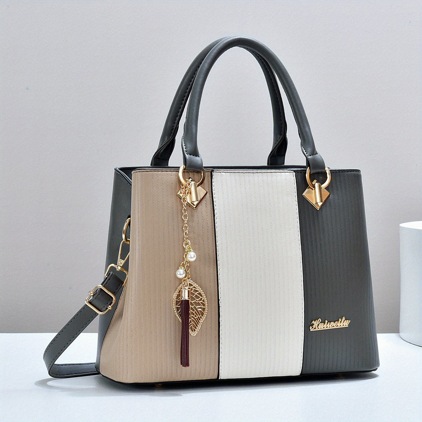 New Colorblock Large Capacity Women's Handbag, Stylish Commuter Tote And Shoulder Crossbody Bag, Perfect Mom Bag