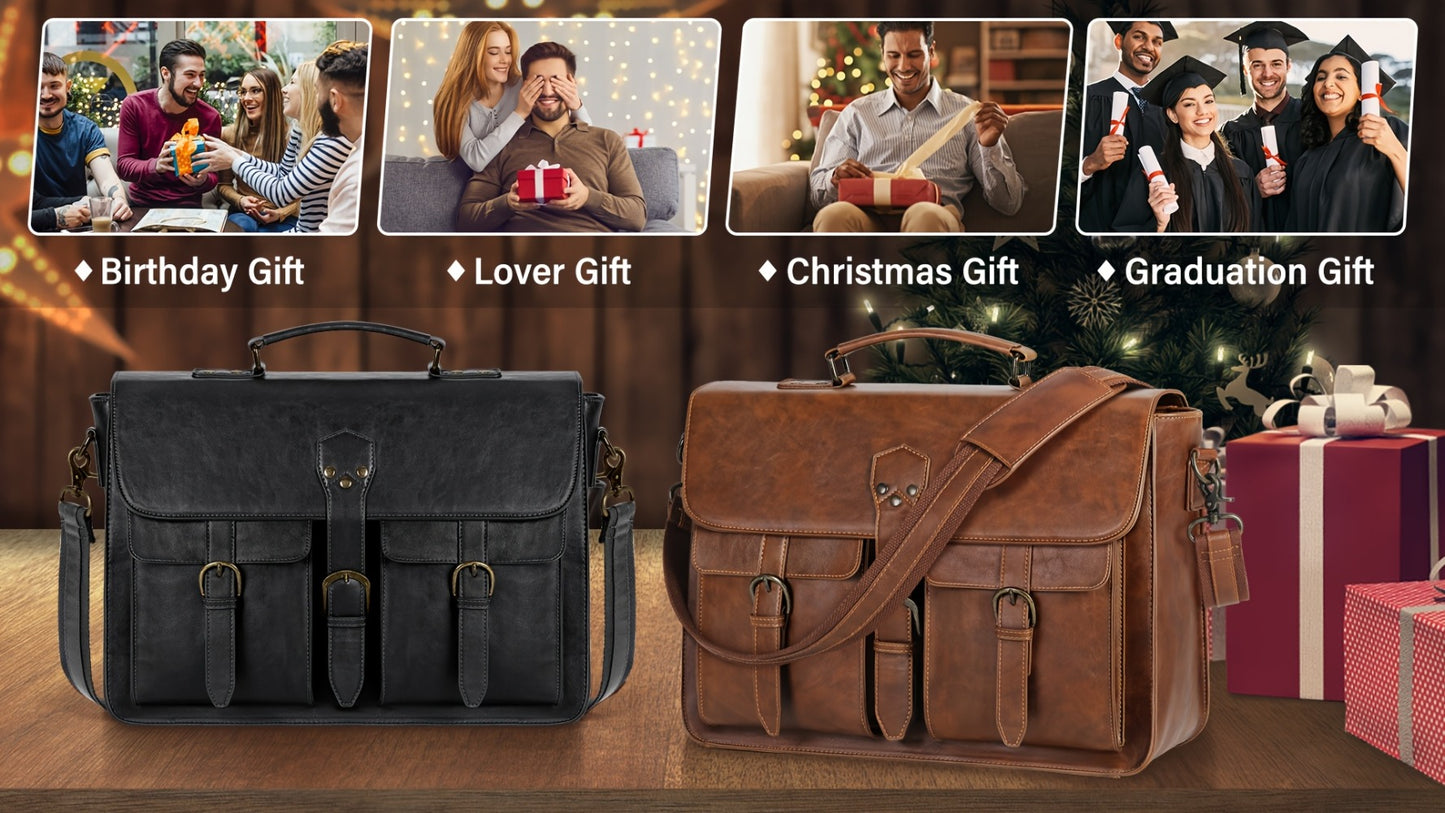 RAINSMORE Men' High Quality Synthetic Leather Laptop Messenger Bag with Tablet/Laptop Compartment & -Theft Suitable for Office, Travel, College, Large Capacity Briefcase Computer Satchel, Adjustable Strap, Zipper Closure, Black