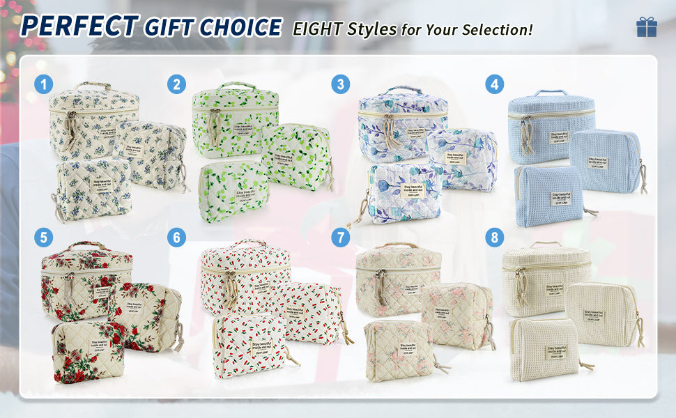 Cute Quilted Floral Makeup Bag (3Pcs)Coquette Aesthetic Cosmetic BagTravel Toiletry Bags Kawaii Aesthetic pouch for Women