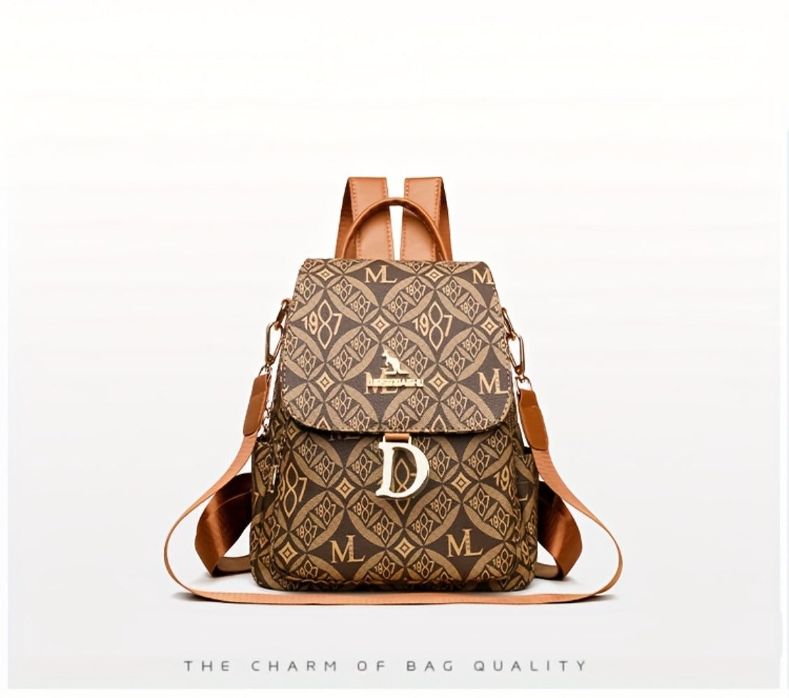 Ladies New High-end Dushi Simple Casual Small Backpack, Fashionable And Lightweight Backpack, Large Capacity, Multi-function Multi-pocket Design, Retro Print Trendy Schoolbag, Suitable for Students, Office Workers And Travelers, Best Gift
