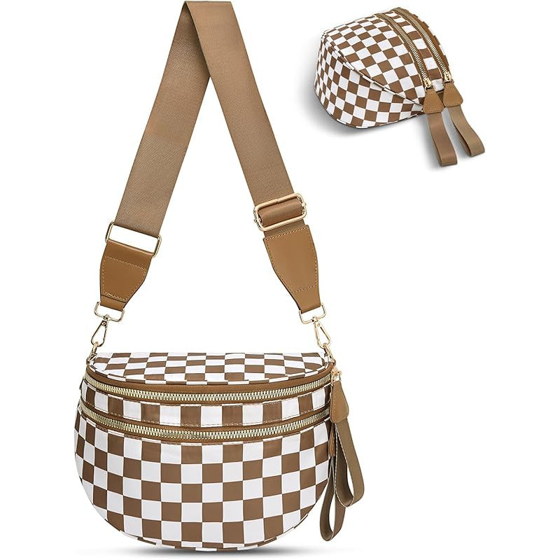 2799 Checkered Crossbody Bag, Women'S Nylon Waist Pouch, Spacious Crossbody Tote with Shoulder Strap, Available in 18 Colors