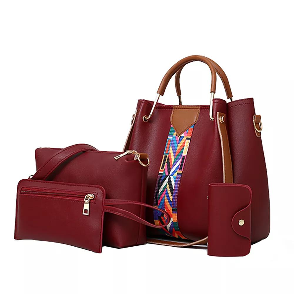 4 in 1 Women Handbag Set Soft PU Leather Top Handle Bag, Tote Bag, Shoulder Bags Crossbody Bag Wallet Purse Set