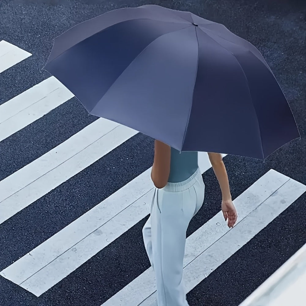 Extra Large Windproof Umbrella with 12-Rib Double-Sided UV Protection - Manual Open, Durable Iron Frame & Silicone Handle, Sleek Black Compact Foldable Design for Family, Outdoor, Commuting Use