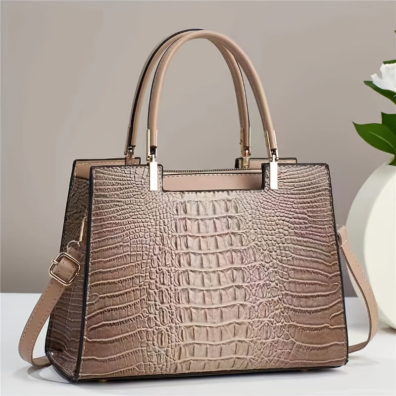 Elegant Gradient Color Crocodile Pattern Women's Handbag Multifunctional Crossbody Shoulder Bag Fashionable Commuting Gift Handbag Christmas Gifts