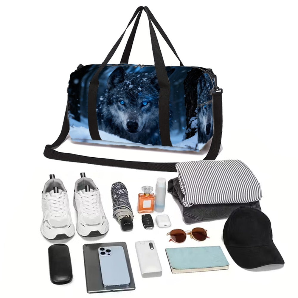 Snowy Plain Wolf Print Adjustable Strap Machine Washable for Gym Large Capacity with Side/ Inner Pockets Travel Unisex Fitness Yoga Bag - Durable Daily Use (Great Gift) Suitcase-Fixable
