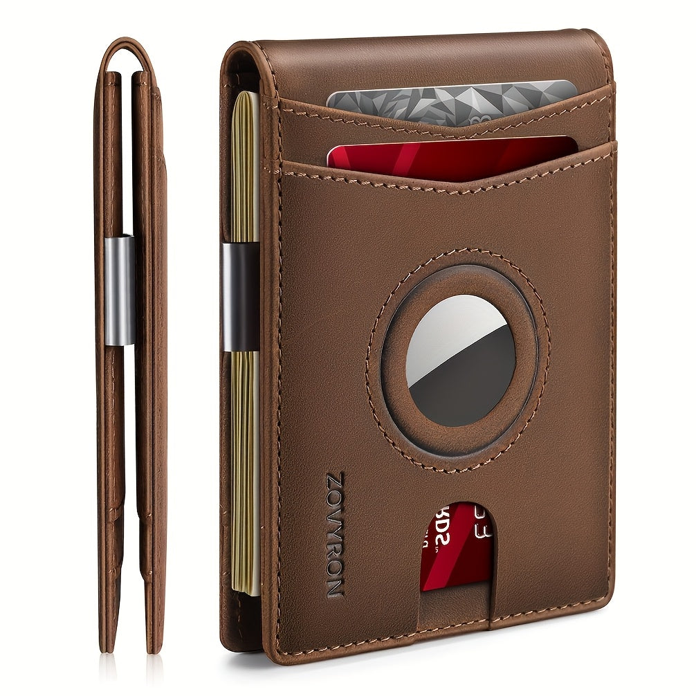 AirTag Leather Wallet for Men, Men's Leather Bifold Wallet, RFID Blocking with ID Window & Cash Slot, Gift Box Ready, Gift Wallet for Dad (Air Tag Not Included)
