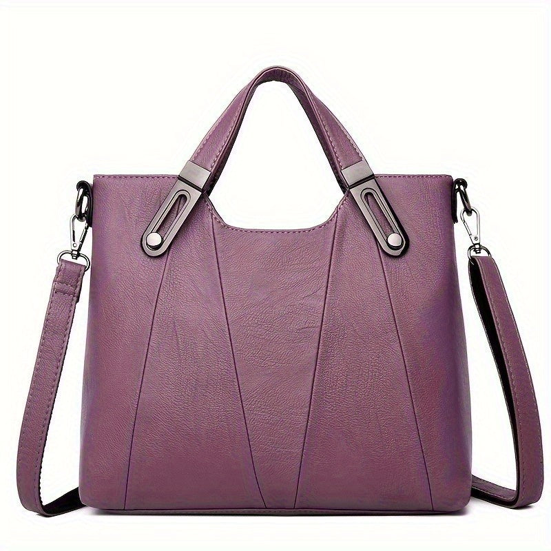 Exquisite Ladies' Genuine Leather Tote Bag - Spacious And Stylish Shoulder Bag with Crossbody Strap, Ideal for Work And Daily Style, Available in Light Grey, Purple, Blue, Burgundy And Black