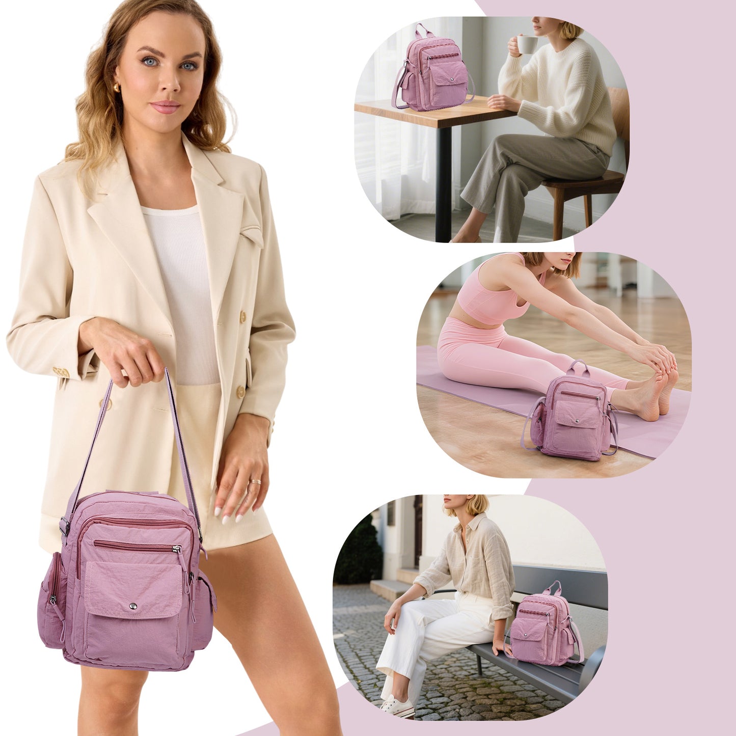 Backpack for Women – 2 Piece, Nylon, Quilted, Lightweight – detail view 15