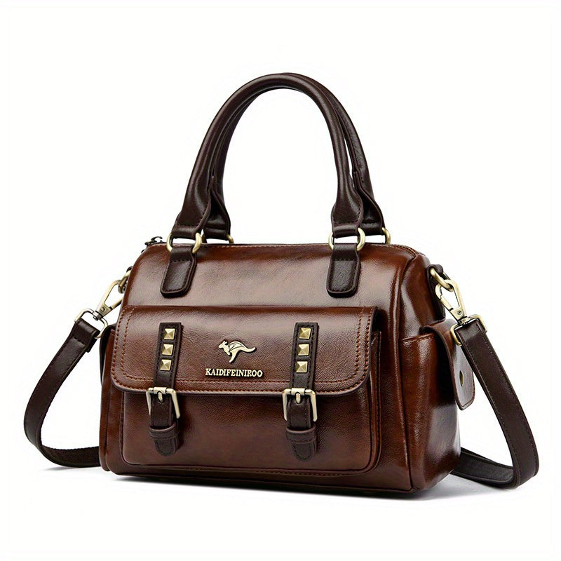 Women's Large Capacity PU Handbag & Crossbody Bag with Multi-Layer Pockets - Retro Style Handbags Suitable for Travel,, Shopping - Burgundy// - Zipper Closure & - Ideal Gift