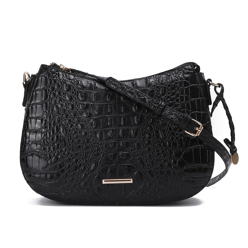Women' Vintage Crocodile Crossbody Bag Suitable for, & Travel - Handbag with Adjustable Strap, Zipper Closure, Spacious Retro Purse in /, Detachable Shoulder Strap & Textured Crocodile Pattern
