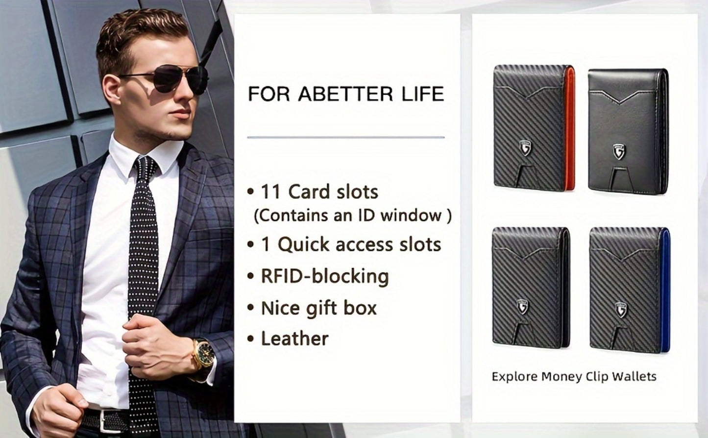 1pc Ultra-Thin Men'S Wallet - Carbon Fiber Inspired, RFID-Blocking, Minimalist Design - Perfect for Daily Use & With Stylish Gift Box
