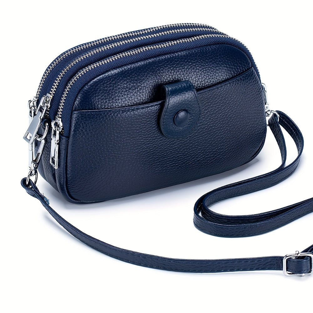 Crossbody Bags for Women Small Genuine Leather Shoulder Purse Cross Body Bag with Triple Top Zipper Adjustable Strap - Stylish & Functional - For Everyday Use & Travel - Perfect Gift for Women