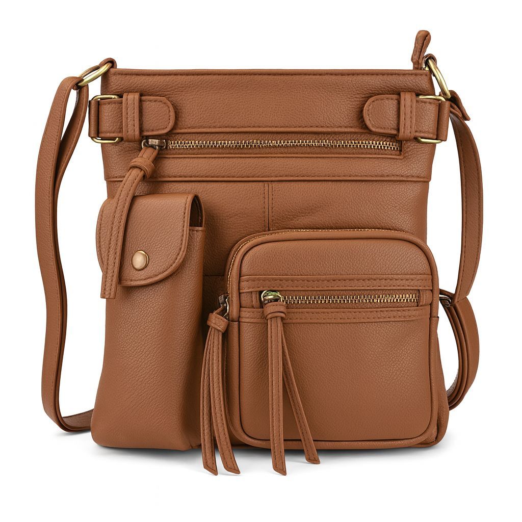 Super Soft Genuine Leather Crossbody Bag with Top Belt Accent – Classic Bronze Hardware