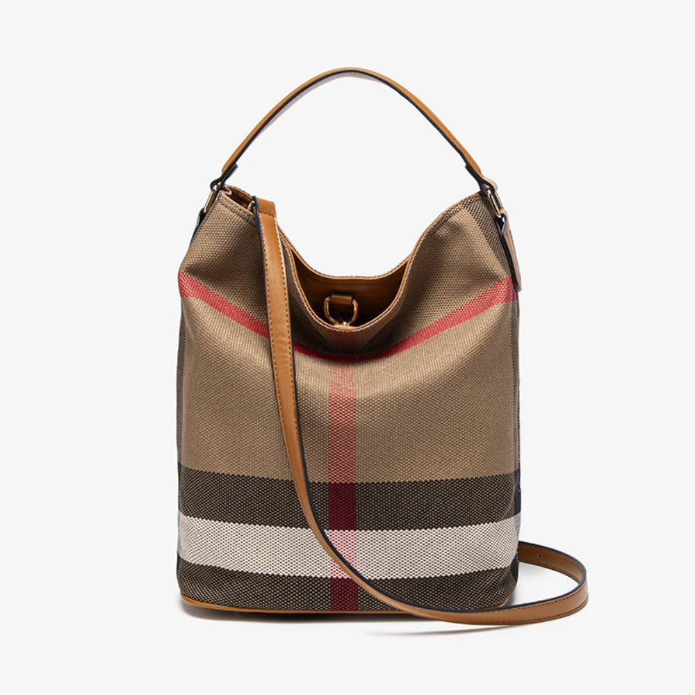 Shoulder Bag for Women – for Work & Everyday Use, Plaid Bucket Retro Vintage Buckle | Bag Vero – detail view 5