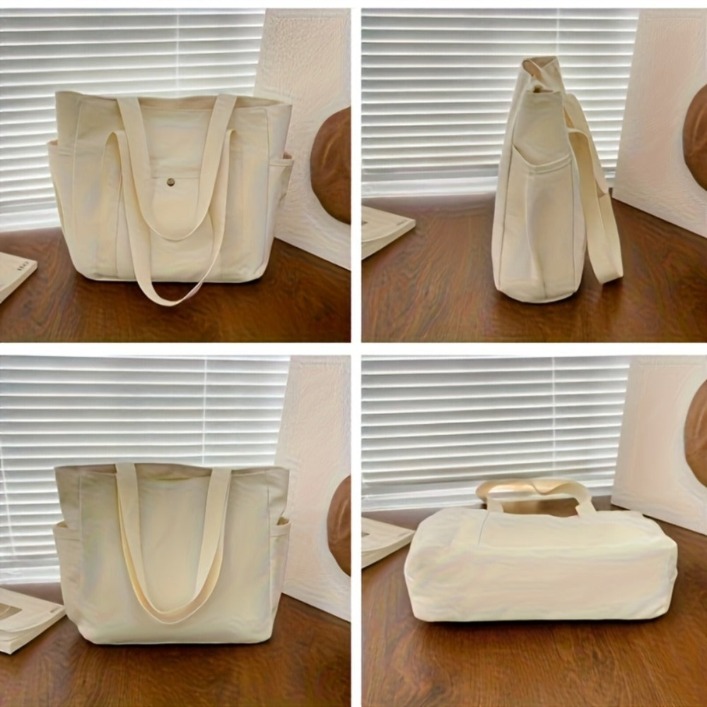 1pc Women'S Canvas Bag | Large Capacity Single Shoulder Handbag, Simple Style, Double Handle Design, Casual and Fashionable, Suitable for Daily Commuting and Parties, Washable and Foldable, Color