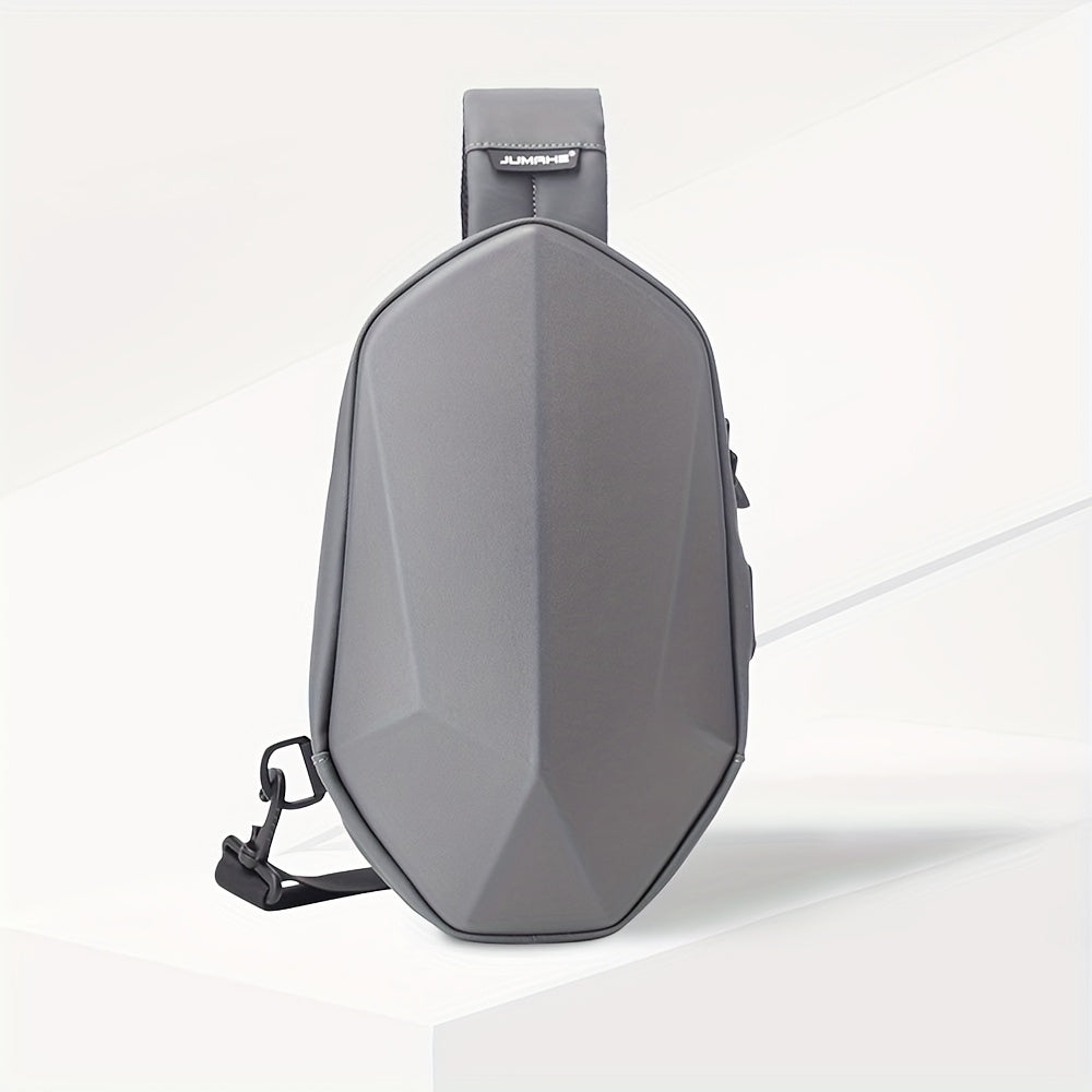 Geometric Sling Chest Bag with USB Charging Port, Hard Shell Crossbody Pack for Hiking Cycling