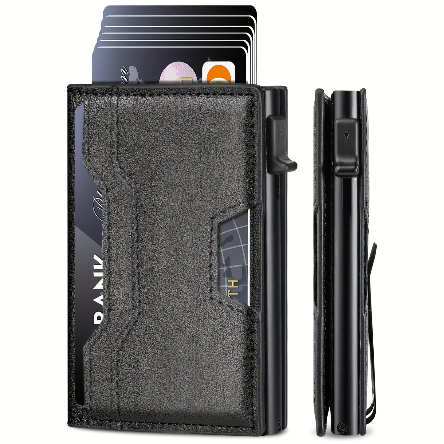 Wallet for Men, Mens Wallet Minimalist Slim Wallet, RFID Blocking Smart Pop Up Wallet with Money Clip & ID Window, Metal Compact Wallet, Aluminum Credit Card Holder