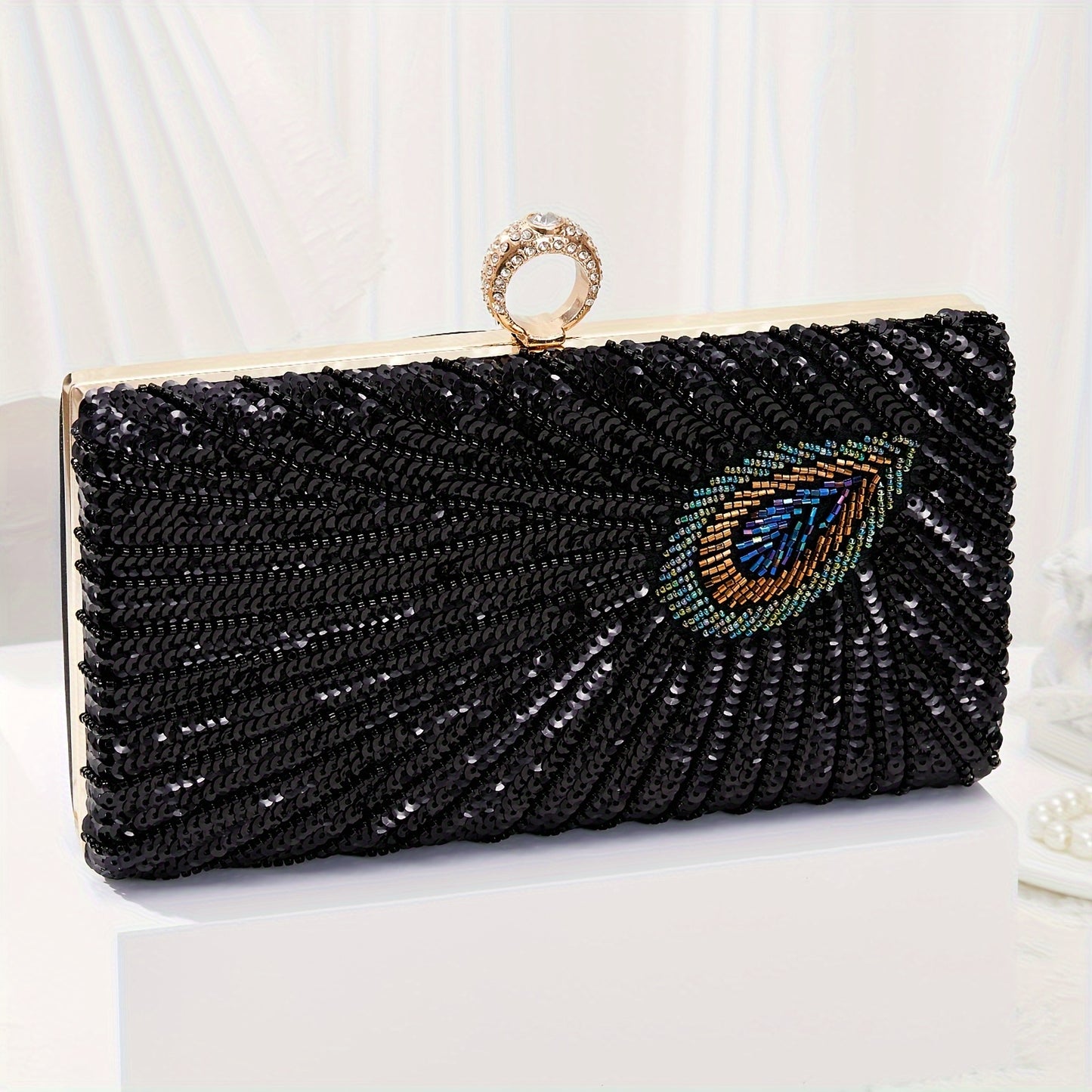 Women's Wallet – Peacock Feather Evening Clutch Vintage – front view - product view 14