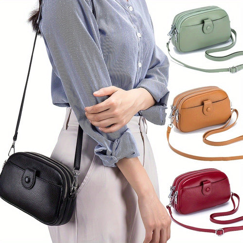 Crossbody Bags for Women Small Genuine Leather Shoulder Purse Cross Body Bag with Triple Top Zipper Adjustable Strap - Stylish & Functional - For Everyday Use & Travel - Perfect Gift for Women