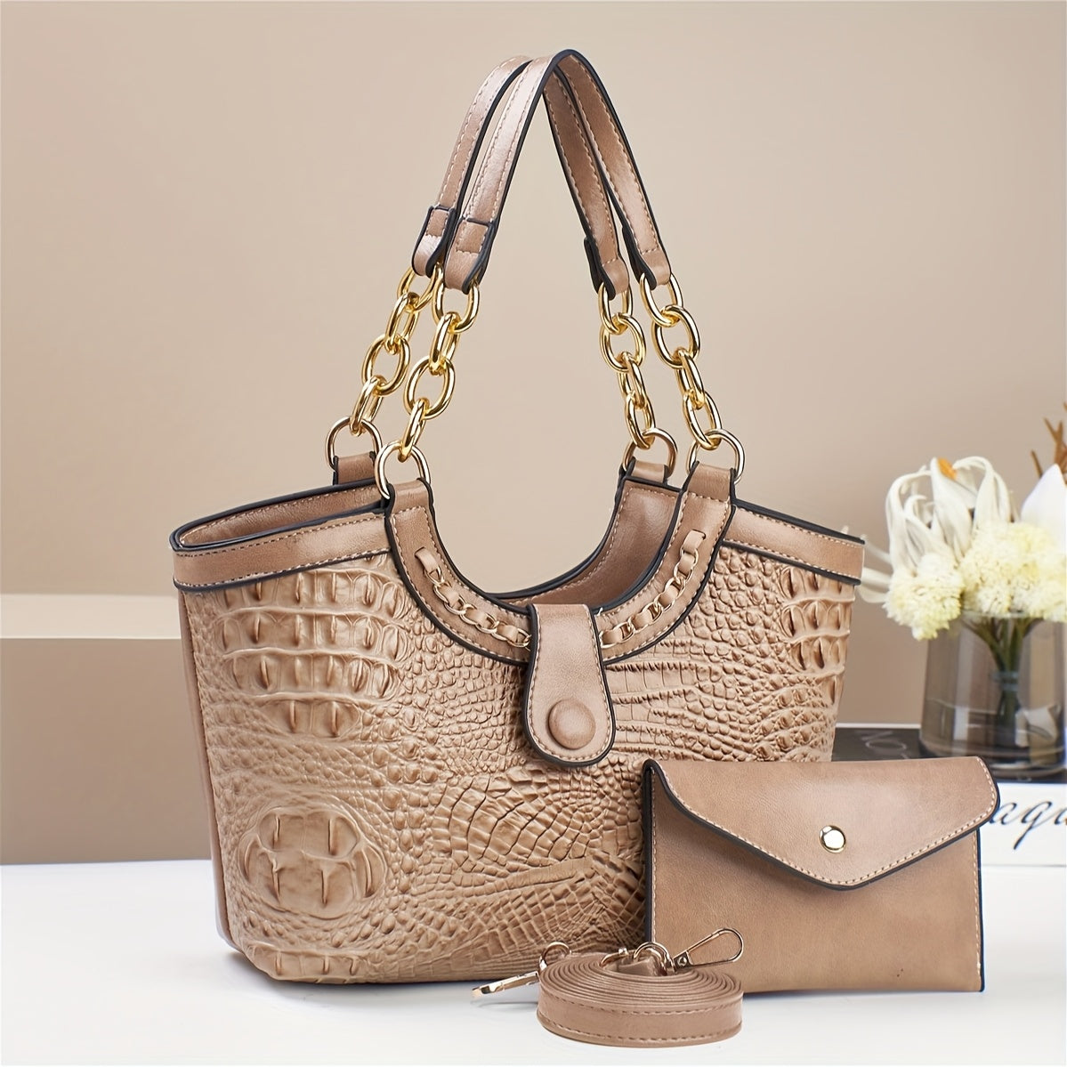 2pcs PU Crocodile Embossed Women'S Bag Set, Made of High-Quality Hardware And Materials, Suitable As a Shoulder Bag Or Crossbody Bag for Gifts