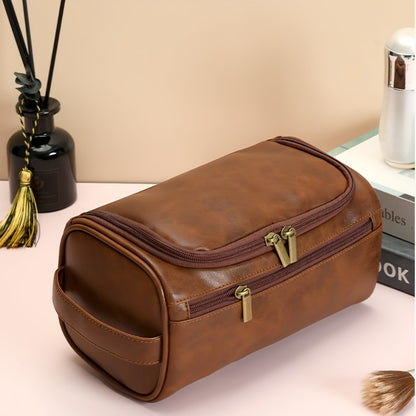 Men's Large Capacity Toiletry Bag - Durable -like Non-Woven Fabric, Spill-Proof Travel Organizer with Zipper Closure, Multiple Compartments & Golden-Tone Hardware, Lightweight & Sturdy Carry Handle - Ideal Gift for Dad, Husband, Men (Black) - Business Tra