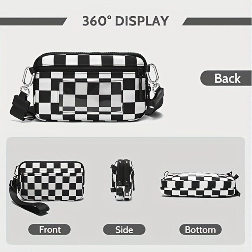 2pcs Bags Checkered Crossbody Bum Bag& Wristlet Wallets Checkered Set Belt Bag with Shoulder Strap Adjustable Crossbody Bag Spacious Spacious Purse for Essentials Plus Size Friendly Strap Large Sling Bag Travel Handbags Checkered Belt Bag