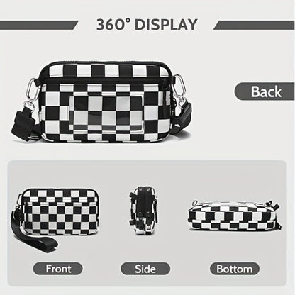 2pcs Bags Checkered Crossbody Bum Bag& Wristlet Wallets Checkered Set Belt Bag with Shoulder Strap Adjustable Crossbody Bag Spacious Spacious Purse for Essentials Plus Size Friendly Strap Large Sling Bag Travel Handbags Checkered Belt Bag