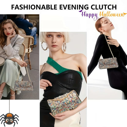 Rhinestone Clutch Bag Women'S Evening Bag, Sparkling Handheld Party Wallet, Texture, Full Diamond Heavy Decoration, Large Capacity, Golden Chain Shoulder Strap, Suitable For Dinner, Party, Formal Events, Halloween Gifts, Christmas Gifts