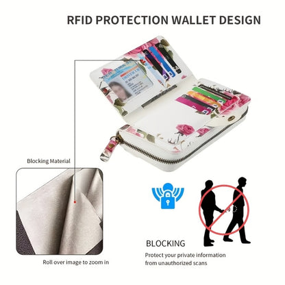 1pc Elegant Floral Clutch Wallets for Women- Zipper Handbag Fashion Large Capacity Long Wallet Clutch Bag Phone Bag Multi-card Card Holder Coin Purse for Women Wallet Set