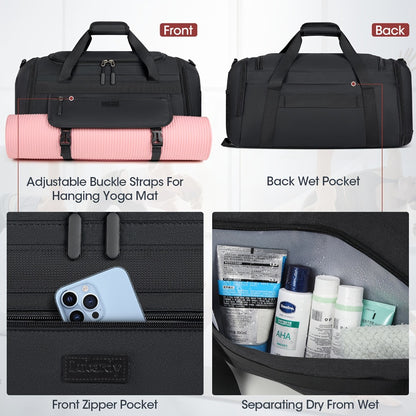 [Gym Bag 40L Duffle] Gym Bag Sports Duffel Bag 40L Travel Duffle Bag Carry on Bag with Wet Pocket & Shoe Compartment Large Duffle Bags for Men Women, Weekender Overnight Bag, Travel Bag, Beach Bag