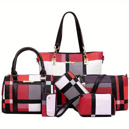 6pcs Womens Handbags Tote Bags Shoulder Bag Purses Satchel Bag Top-Handle Handbag Crossbody Bag Wallet Clutch