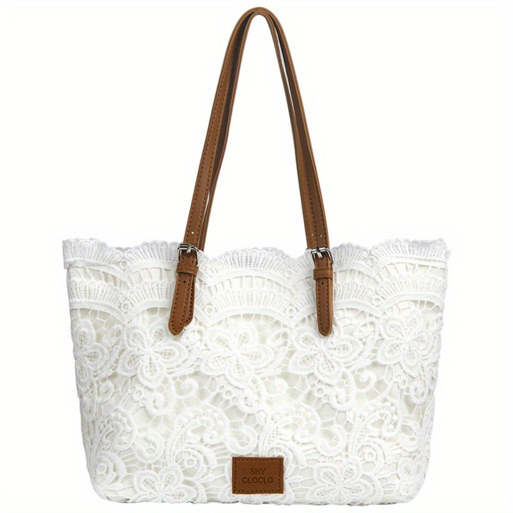 Women's Handbag Purse Shoulder Bag Tote- Elegant Lace Design, Foldable& Lightweight, Adjustable Strap(16"), Kiss Lock Closure, Polyester Lining, Wristlet Strap- for Work, Travel, Shopping, Gift for Mom, Wife, Women, Thanksgiving Chrismas Birthday