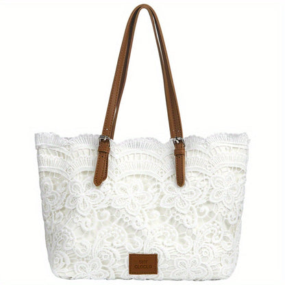 Women's Handbag Purse Shoulder Bag Tote- Elegant Lace Design, Foldable& Lightweight, Adjustable Strap(16"), Kiss Lock Closure, Polyester Lining, Wristlet Strap- for Work, Travel, Shopping, Gift for Mom, Wife, Women, Thanksgiving Chrismas Birthday