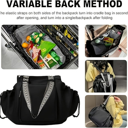 1pc Spacious Nylon Shopping Bag | Lightweight Foldable Travel Handbag with Multiple Pockets, Adjustable Shoulder Strap, Zipper Closure, and Folding Water Cup - Perfect for Camping and Travel