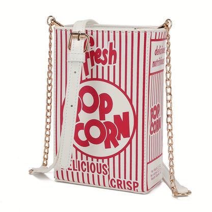 Trendy Popcorn Box Design Handbag for Women, Featuring a Crossbody Style with a Chain Strap, a Distinctive Square Shape, And an Adjustable Wallet