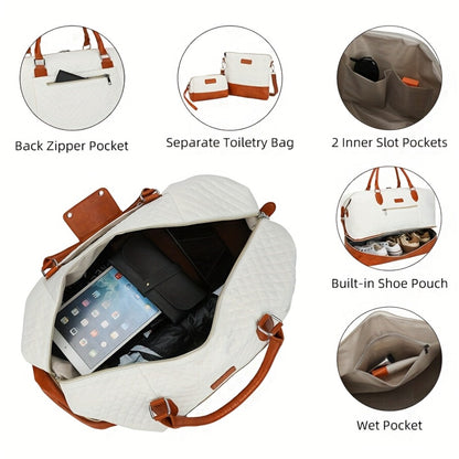 3pcs Large Capacity Tote Travel Bag, Fashion Handbag Shoulder Bag with Crossbody Bag And Toiletry Bag