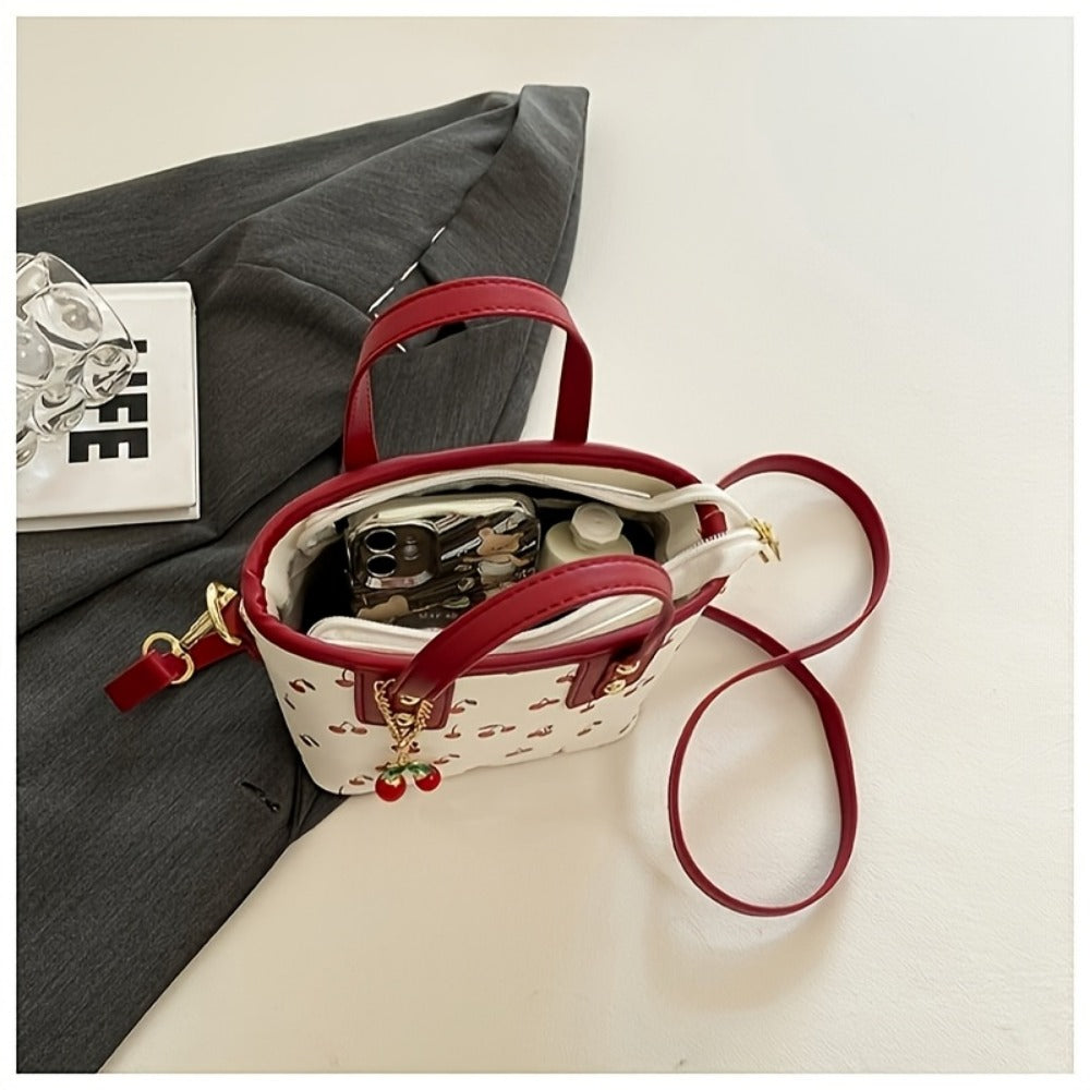 Crossbody Bag for Women – for Work, Cherry Print Bucket Golden Chain | Bag Vero – detail view 5