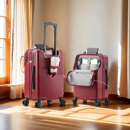 Large Capacity Trolley Case with Front Open Compartment, Functional Travel Suitcase, Luggage with Password Lock And Cup Holder, to Make Your Journey More Convenient And Safe