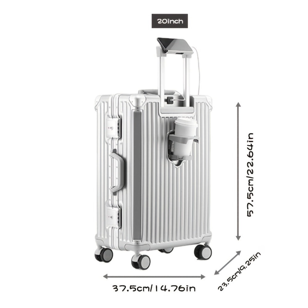 Spacious Premium Aluminum Frame Luggage: Large Capacity And External Cup Holder (Ideal for Travel And Business)