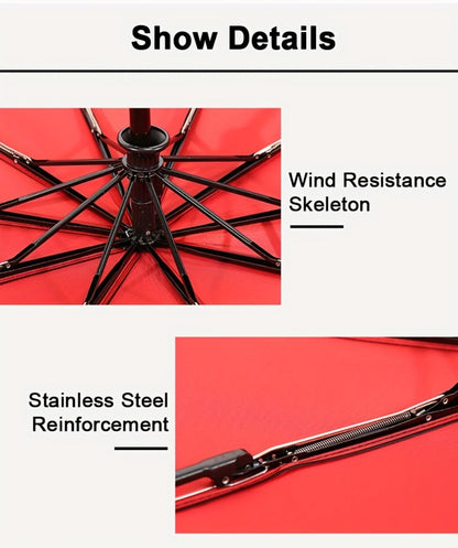 Three-Fold Automatic Folding Windproof Umbrella, Men And Women Increased Reinforcement Thickened Two-Person Business Sunny And Dual-Purpose Umbrella