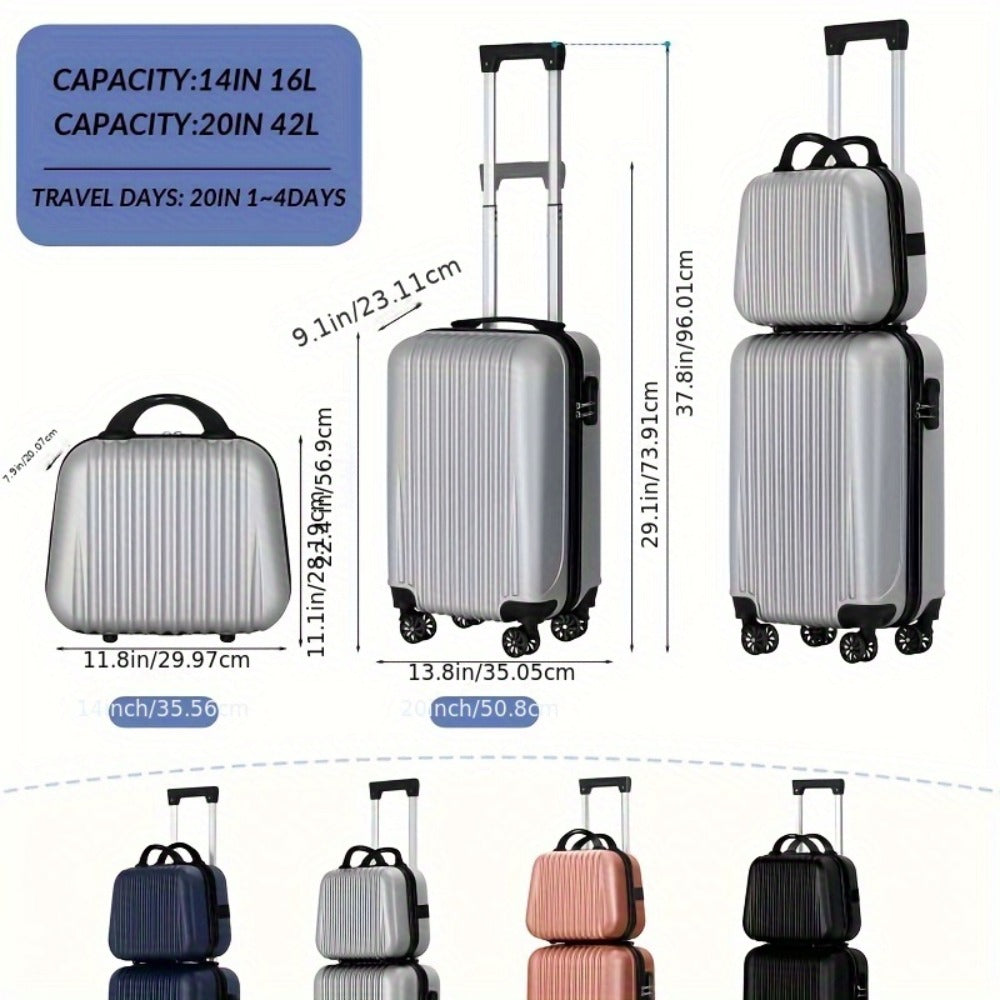Travel Collection, Suitcases for Mothers And Daughters, Lightweight ABS Hard Shell, 20-Inch Rolling Luggage + 14-Inch Case, 360-Degree Spinner Wheels, Combination Lock, Ideal for Different Types of Travel, Available in Green, Pink, Silvery, Black